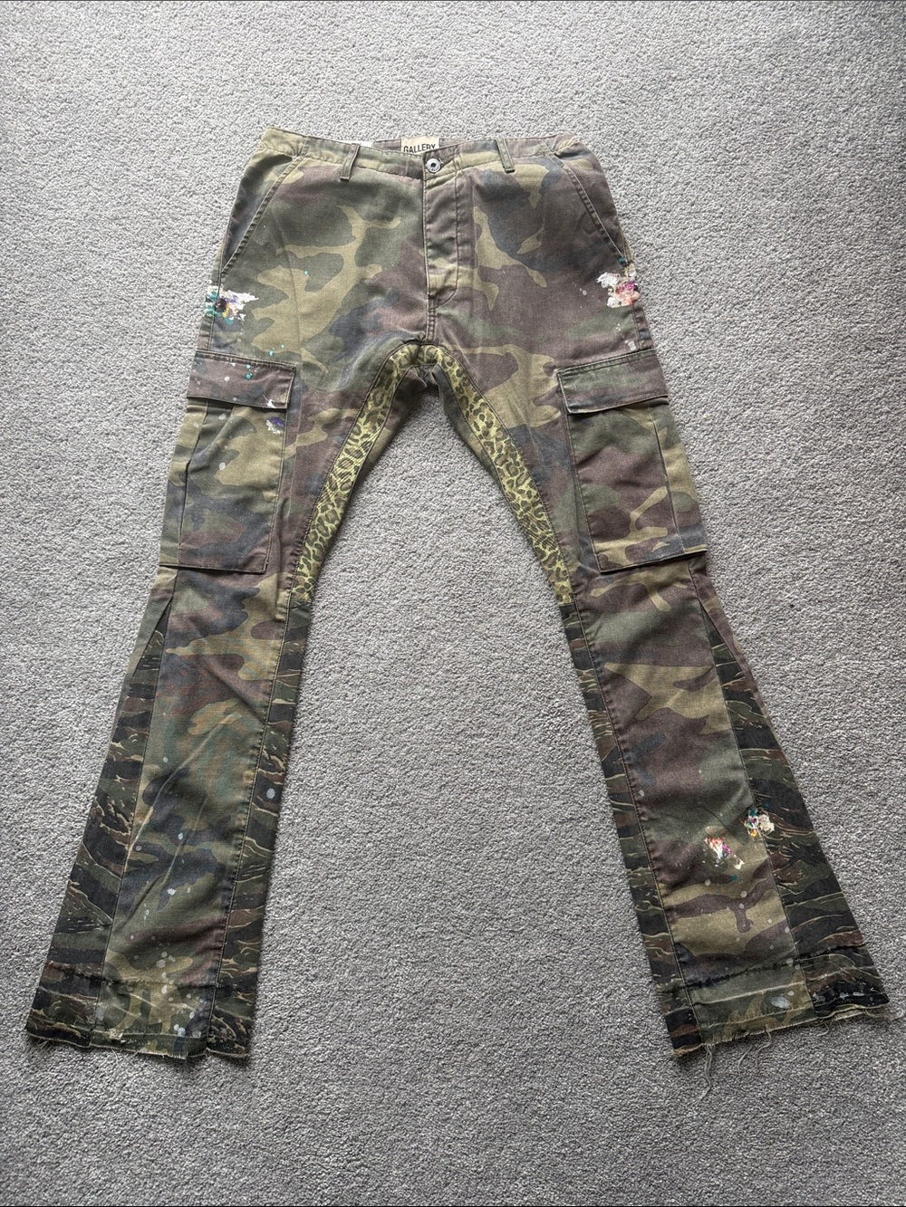Gallery dept Camo Cargo Flared Pants with Paint Splatter